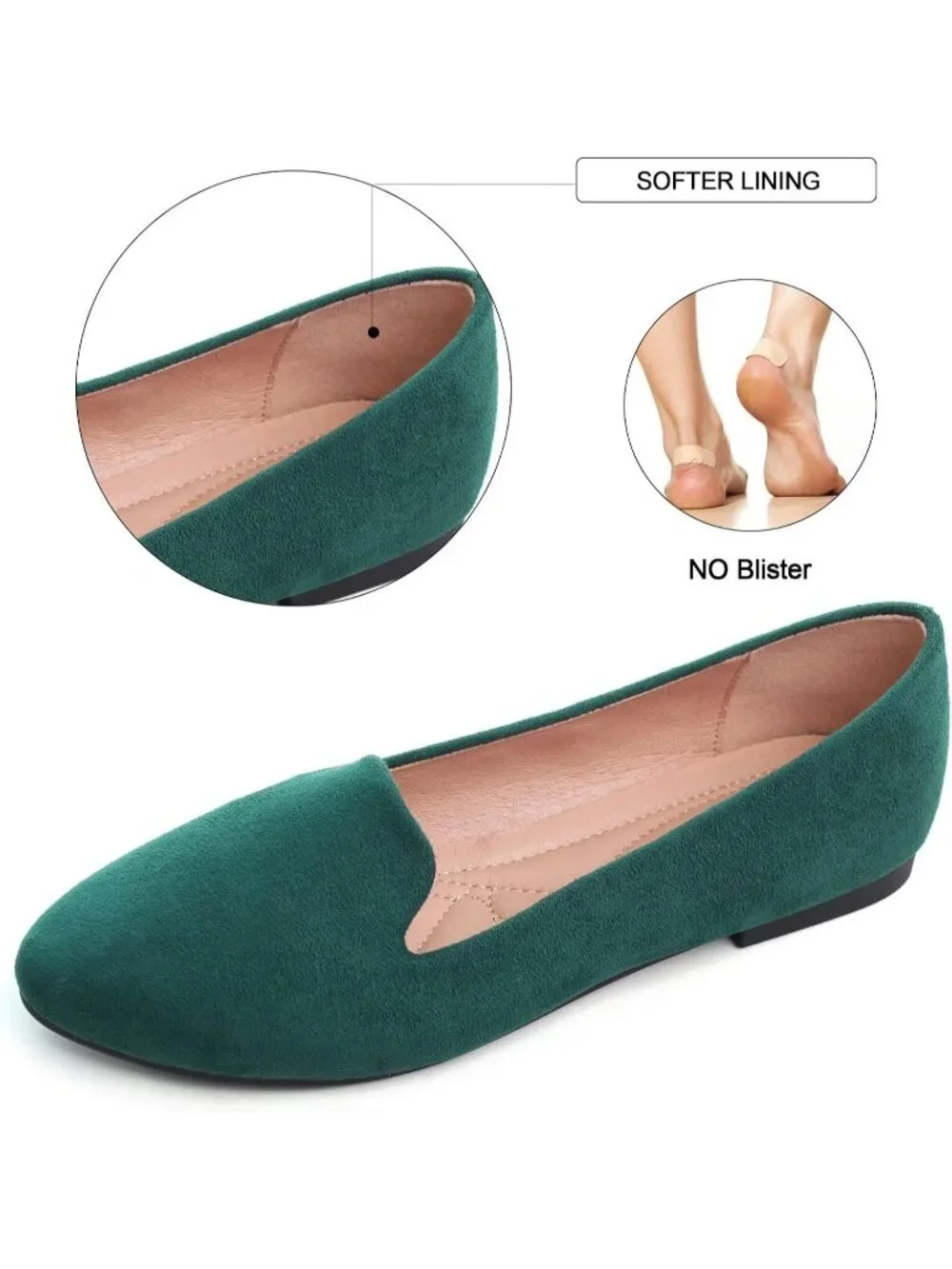 Women's Green Round Toe Comfortable Low Heel Slip On Loafer Ballet Flat Shoes